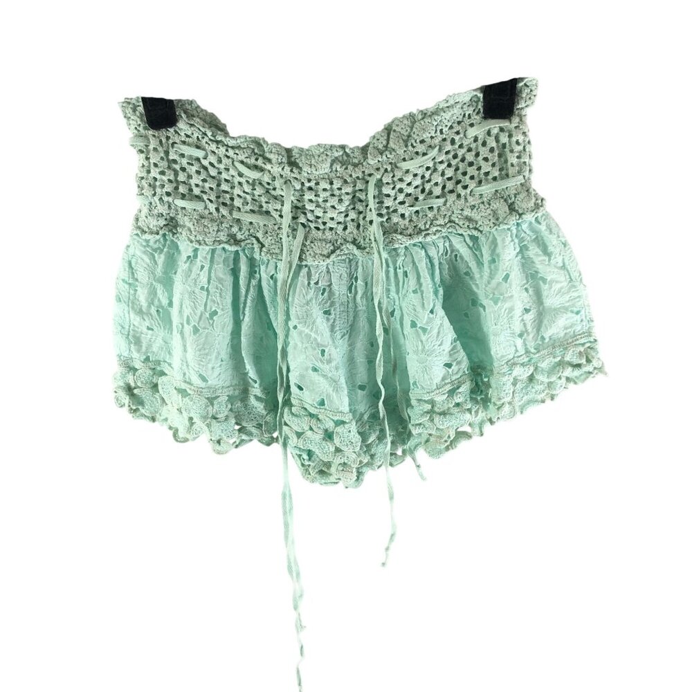 Sunday Girls Shorts Crochet Drawstring Eyelet Mint Green M
